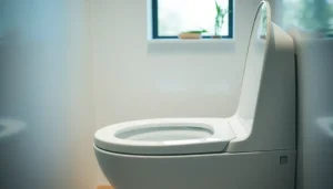 Nowoczesna japońska toaleta typu washlet w minimalistycznej łazience, symbolizująca komfort i zaawansowaną technologię toalet w Japonii.