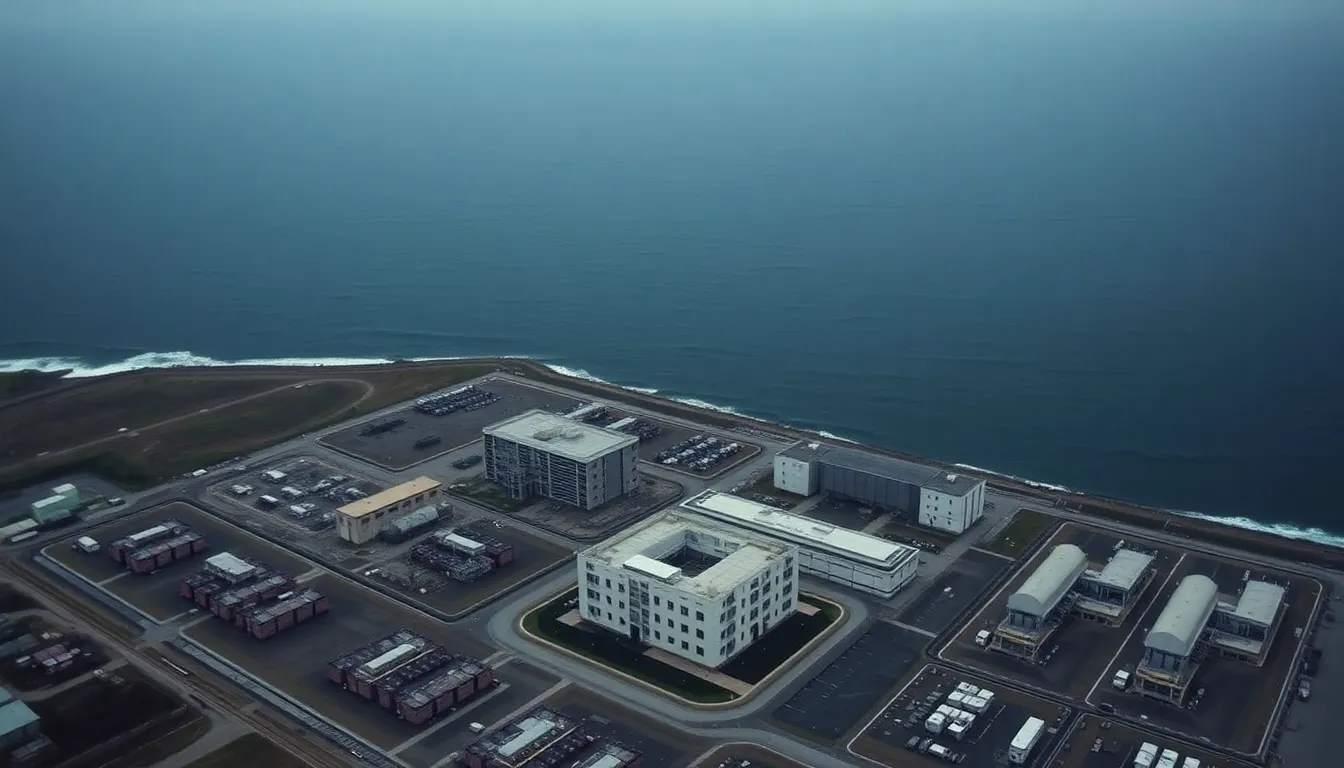 Uszkodzone budynki elektrowni Fukushima, symbolizujące skutki awarii oraz tsunami w Japonii 2011.