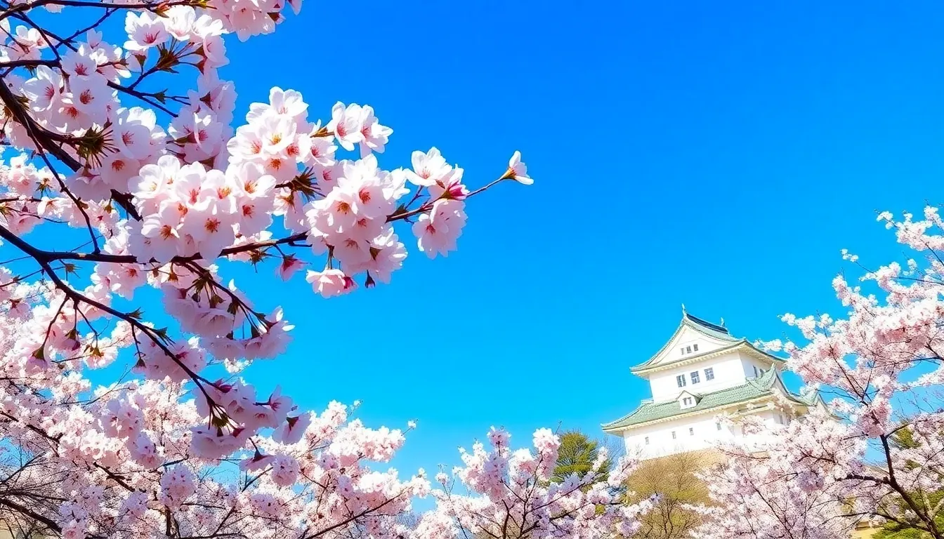 Wspaniały Zamek Himeji, najpiękniejszy japoński zamek, otoczony kwitnącymi wiśniami w Japonii.